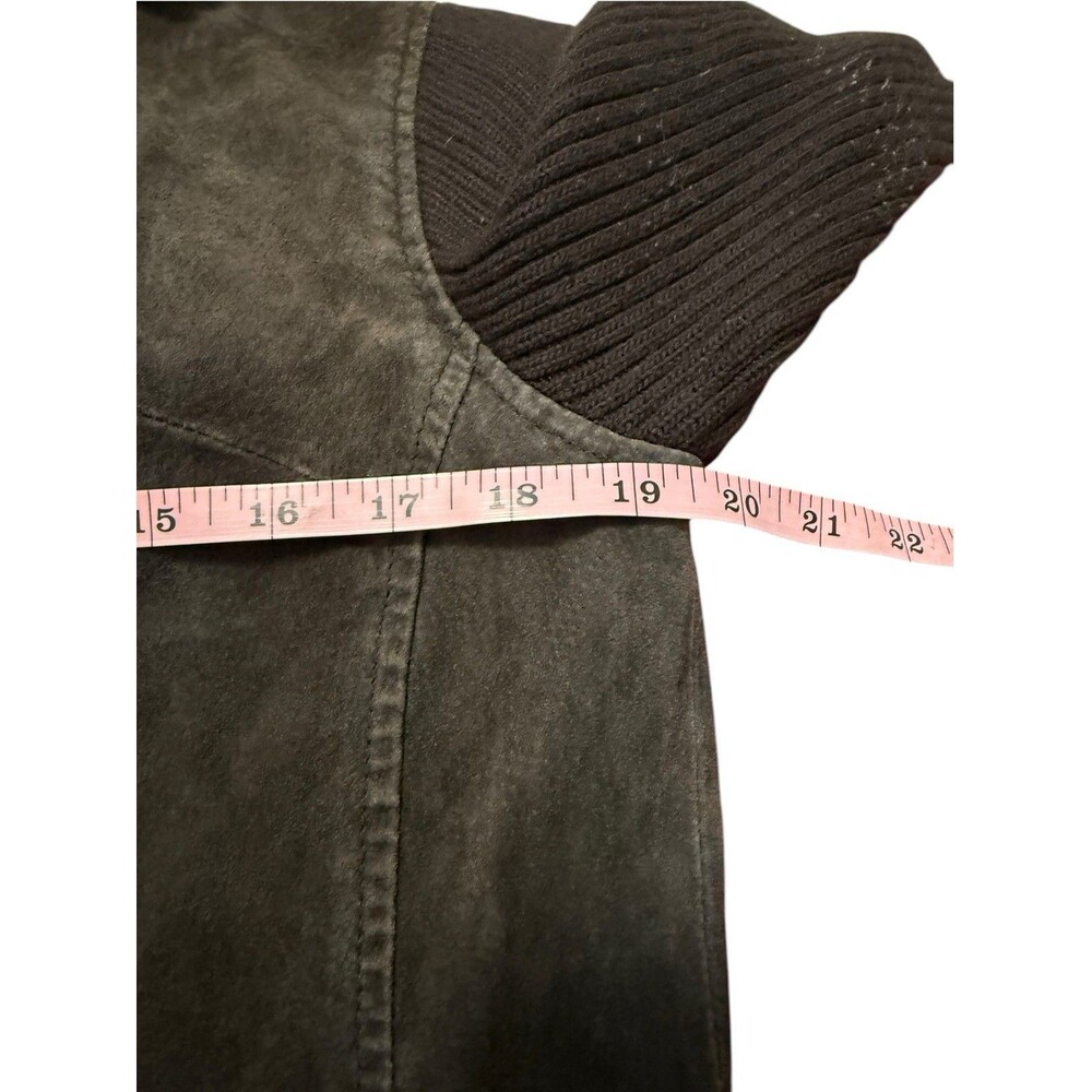 Fabio Vintage Y2K Brown Genuine Leather Ribbed Knit Sleeve Zip Jacket L - Picture 7 of 8